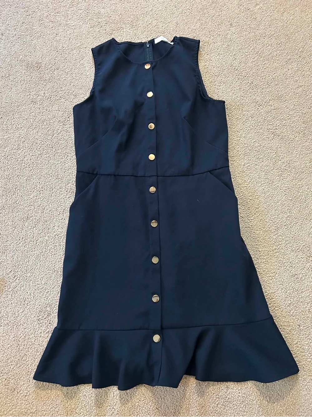 Loft Navy Button-Front Ruffle Hem Dress - Picture 2 of 4